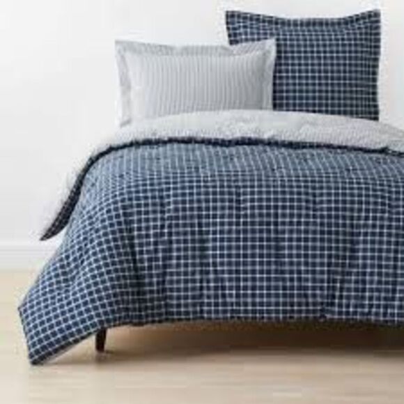 NWT The Company Store Company Cotton Blue Windowpane Yarn Dyed Full Cotton Perca